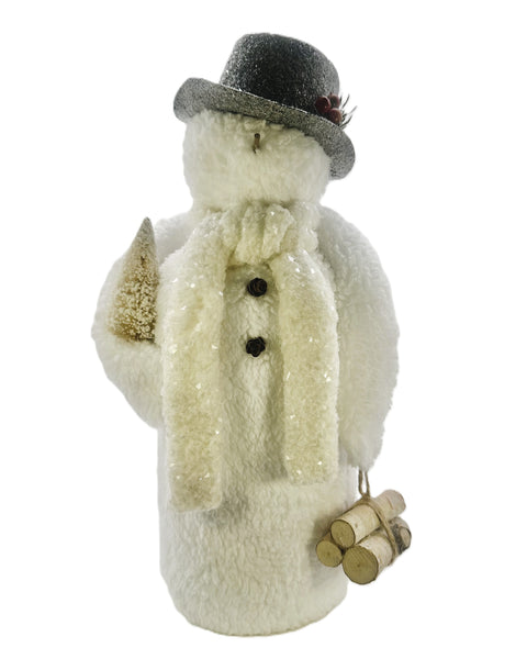 Frosty Snowman with White Hat - Large, White Sherpa Fur