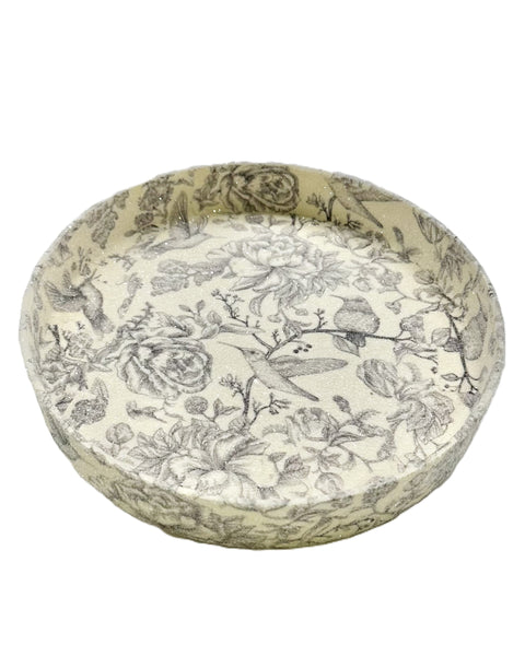 Decoupage Tray, Round, - Cream Garden