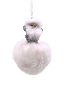 Santa on Pouf Ornament - Snow Fur