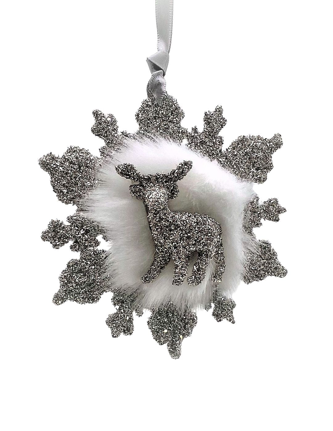 Snowflake with Deer Ornament - Silver