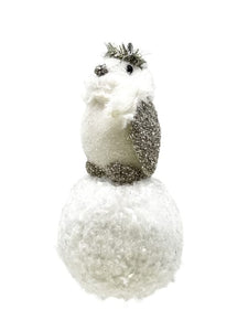 Penguin on Pouf Ornament - Silver, Sherpa Fur