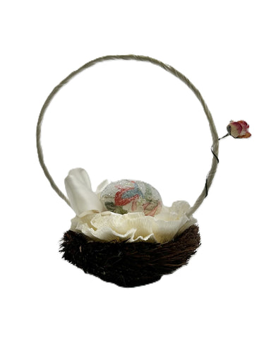 Handled Nest Basket with Egg - Jacobean Floral