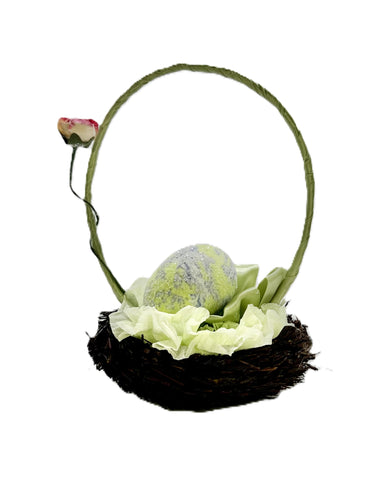 Handled Nest Basket with Egg - Lime Toile