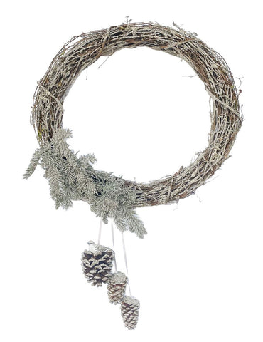 Twig 24" Wreath with Pine Cones - Silver