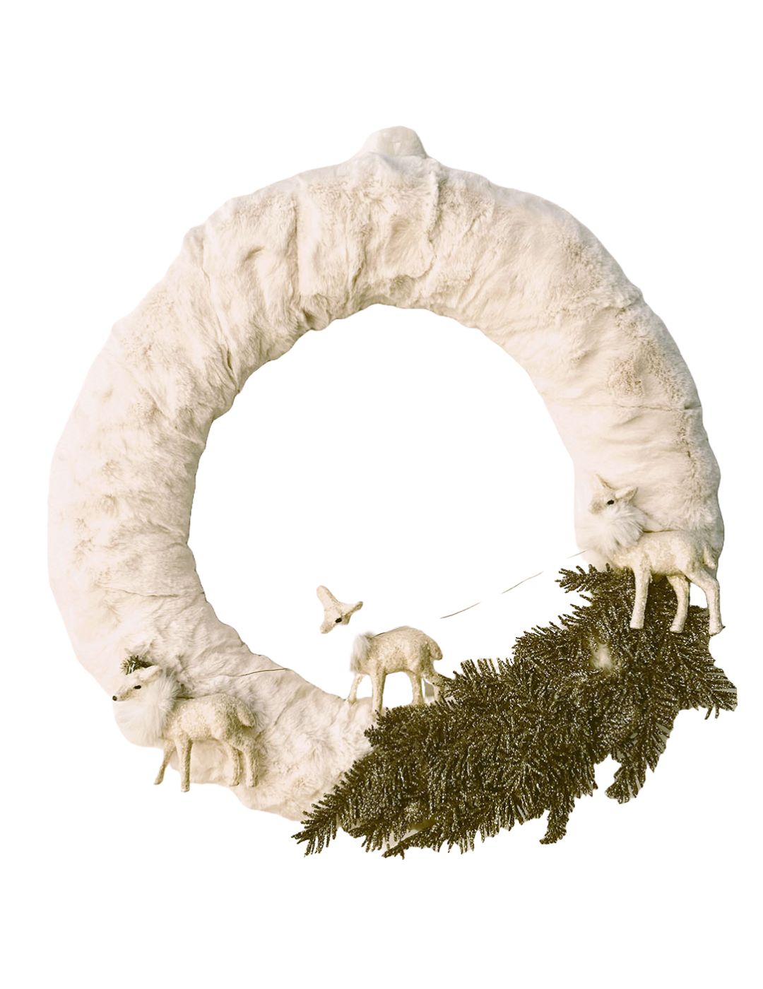 Fur 24" Wreath with Deer and Pine - Eggshell