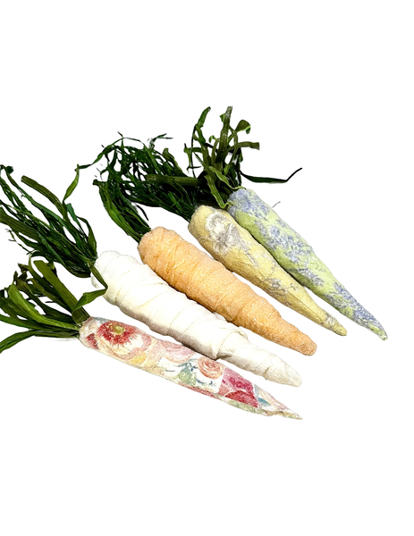 Decoupaged Carrots - Large, Cream Garden