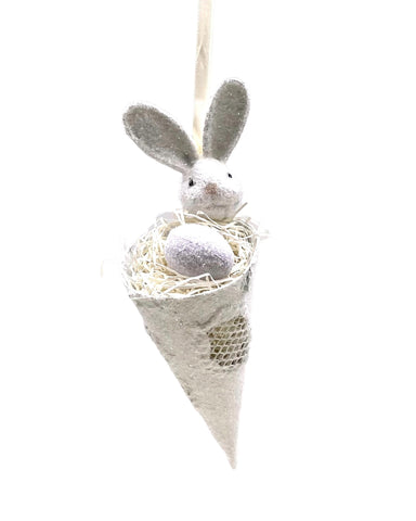 Bunny Cone Ornament - White