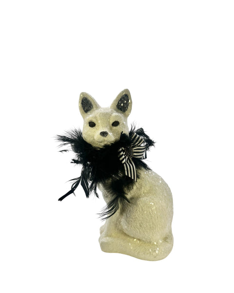 Elvira Cat with Black Boa & Ribbon - Cream