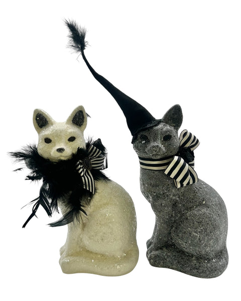 Elvira Cat with Black Boa & Ribbon - Cream