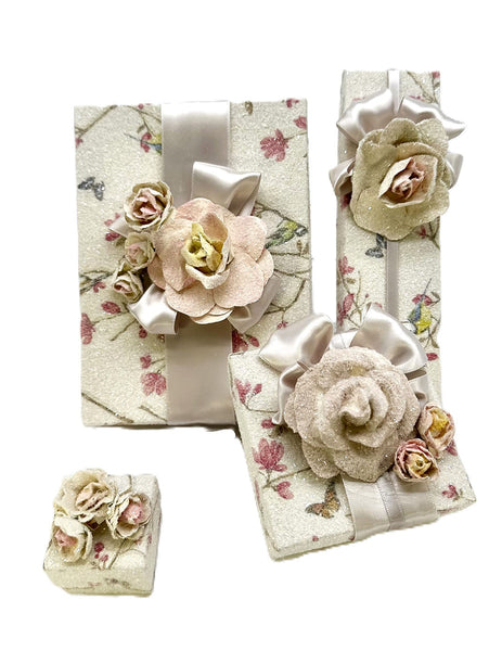 Decoupage Box, Necklace Box 2.25" x 8" - Cream Blossom