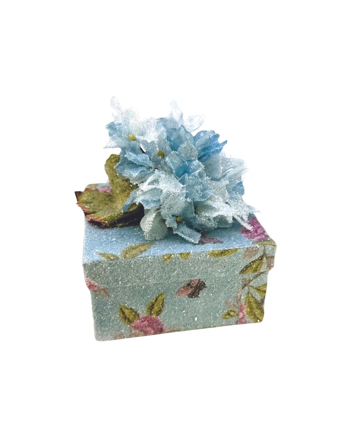 Decoupage Box, Square 3.5" x 3.5" - Blue Floral