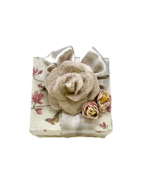 Decoupage Box, Necklace Box 2.25" x 8" - Cream Blossom