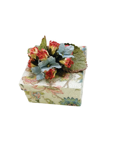 Decoupage Box, Square 3.5" x 3.5" - Jacobean Floral
