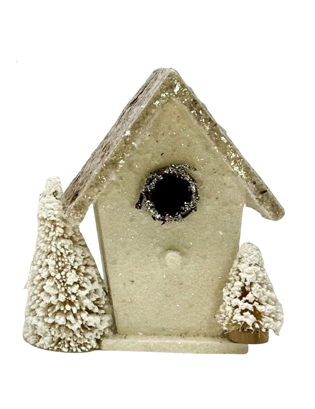 Birdhouse with Gold Roof, Small  - Cream