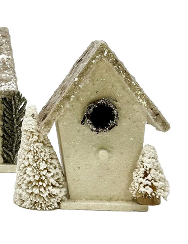 Birdhouse with Gold Roof, Small  - Cream