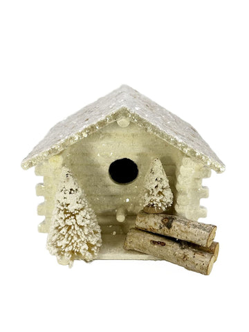 Cabin Birdhouse with Trees, Small - White