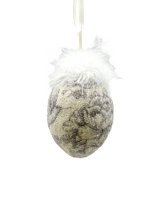 Decoupage Egg Ornament - Small, Cream Garden