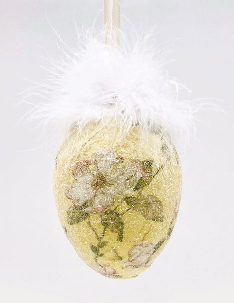 Decoupage Egg Ornament - Extra Large, Yellow Floral