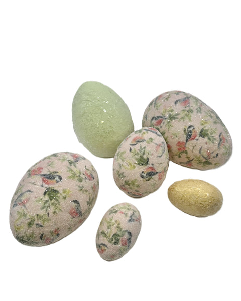 Sparrow Decoupage Egg - Large, Pink