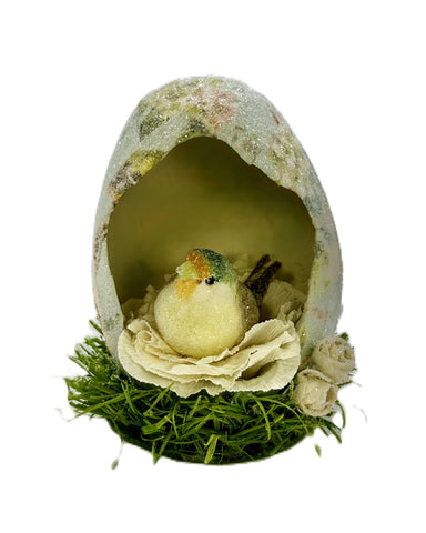 Decoupaged Peek-A-Boo Egg with Goose- Blue Flora