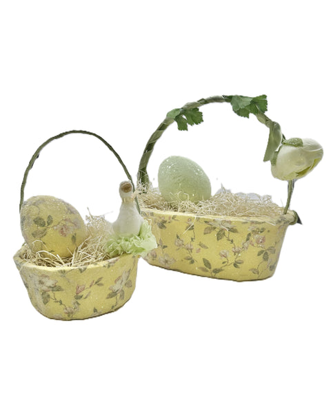 Floral Basket with Bunny - Oval, Yellow