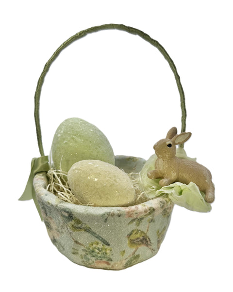 Flora Fauna Patterned Basket with Bunny - Small, Blue