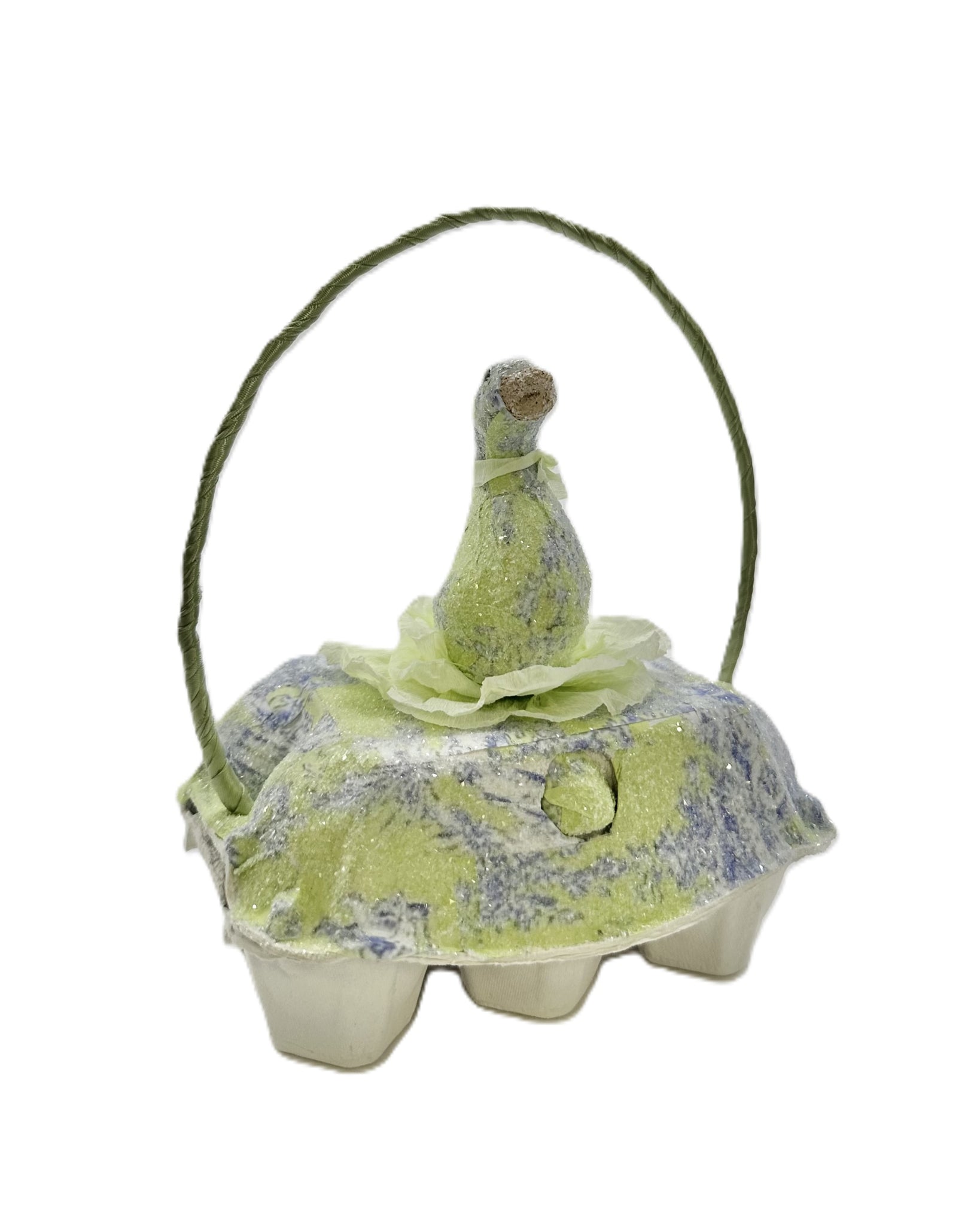 Decoupage Egg Crate with Goose - Lime Toile