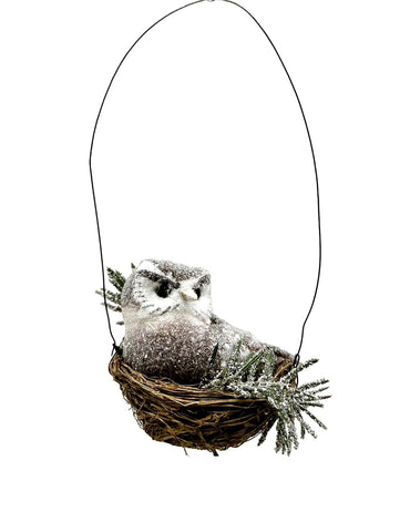 Speckled Owl in Nest Ornament - Silver, Natural
