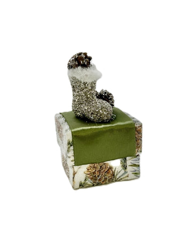 White Pine Needles Ring Box - Decoupage, Silver