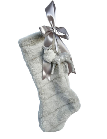 Stocking with Fawn, 17" - Large, Channeled Dove Fur