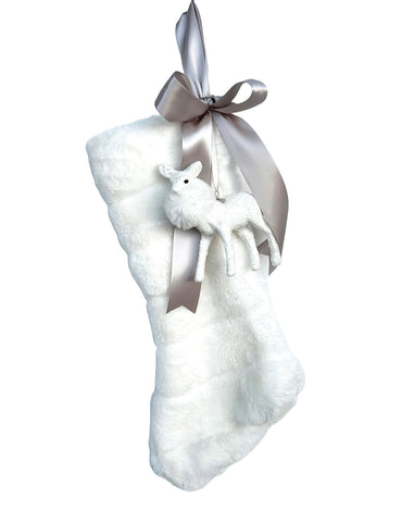 Stocking with Fawn 17" - Large, Channeled Ivory Fur