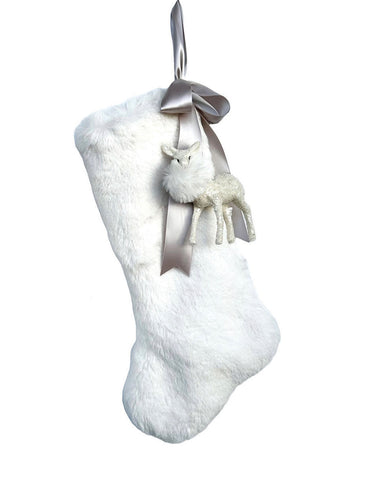 Stocking with Fawn 17" - Large, White Fur