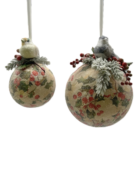 Bauble with Bird - Holly Berry
