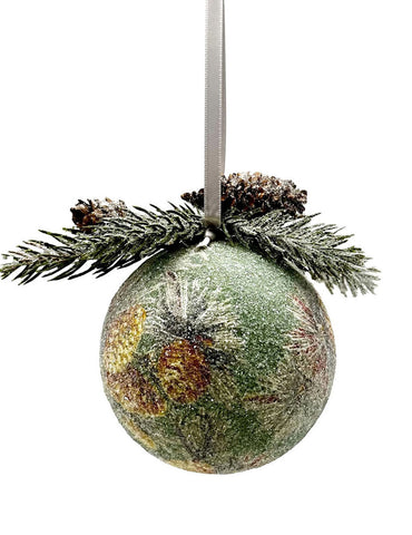Pine Decoupage Bauble Ornament - Small, Greens