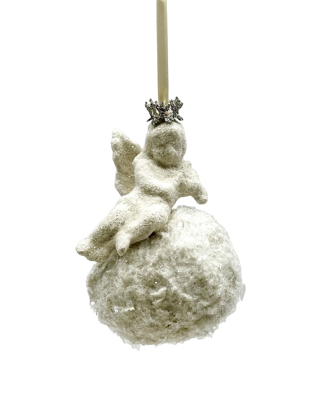 Angel on a Pouf Ornament - Cream Fur