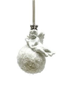 Angel on a Pouf Ornament - White Fur
