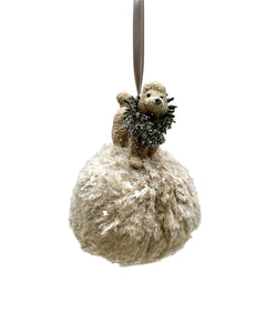 Spike Poodle on a Pouf Ornament - Fawn, Latte Fur