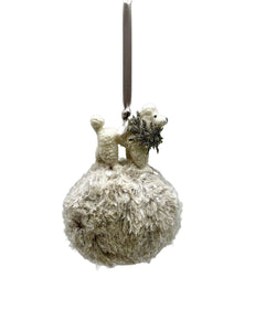 Ralphy Poodle on a Pouf Ornament - Cream, Oatmeal Fur