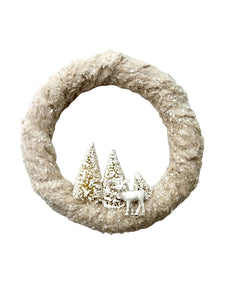 Fur Wreath with Trees and Deer - 12" Latte Fur