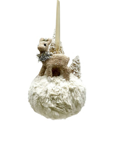 Fawn and Trees on Pouf Ornament - Fawn, Bisque Fur