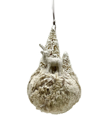 Deer and Trees on Pouf Ornament - Dove, Oatmeal Fur