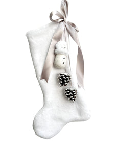 Grand Stocking with Snowman and Pinecones - 20" White Fur