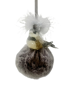 Bird on Fur Pouf - Alloy