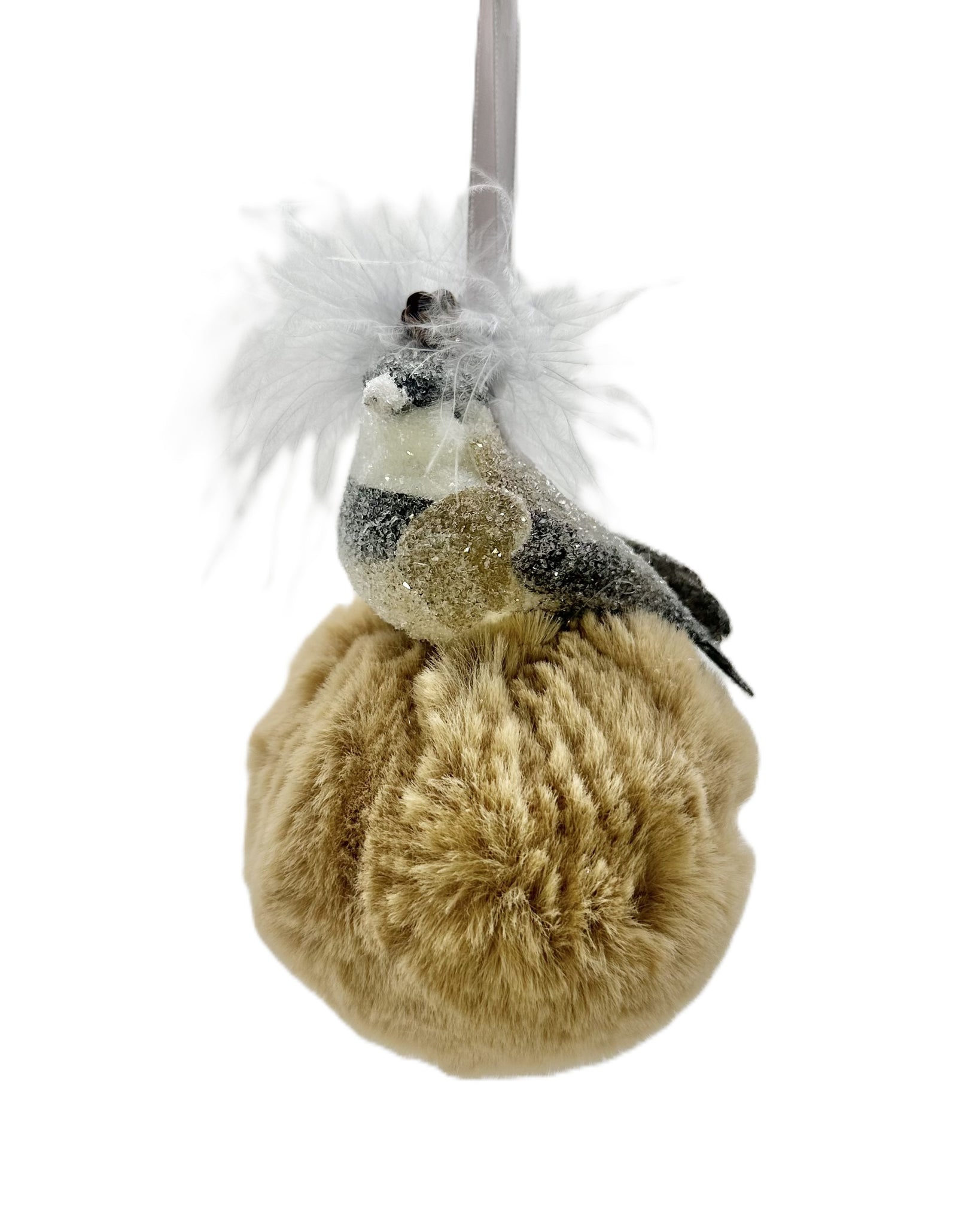 Bird on Fur Pouf - Camel