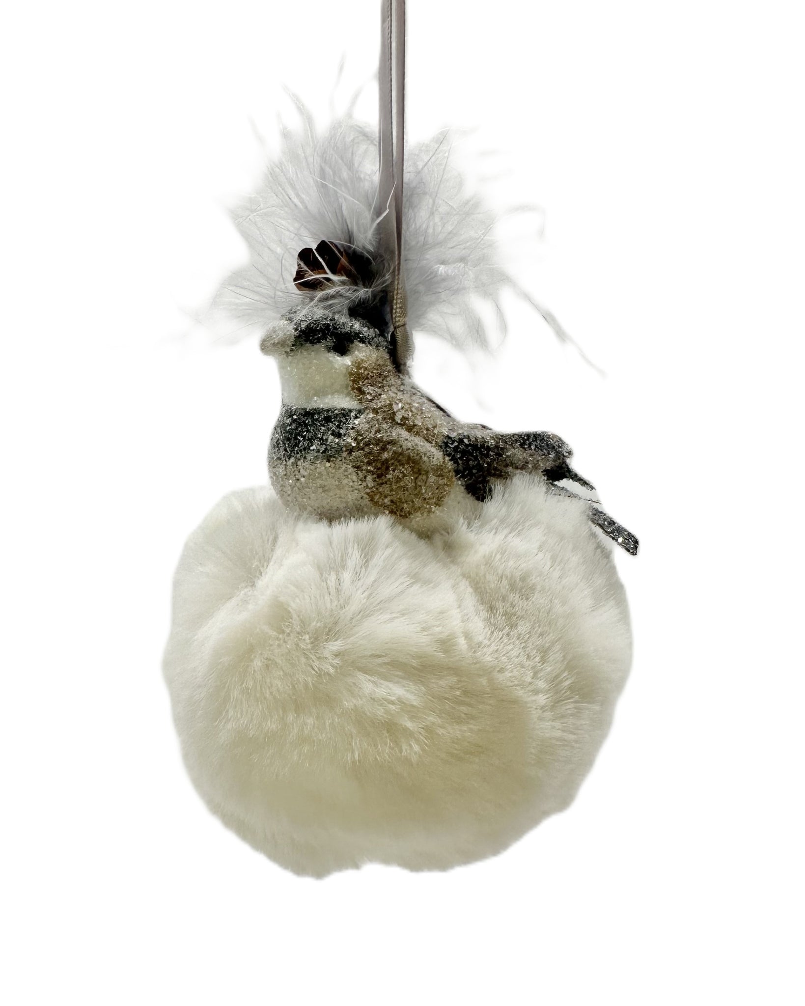 Bird on Fur Pouf - Ivory