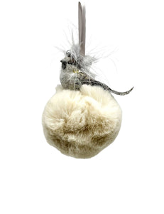 Bird with a Pearl on Pouf Ornament - Mushroom Fur