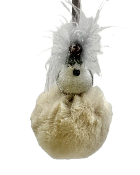 Bird with on Pouf Ornament - Mushroom Fur