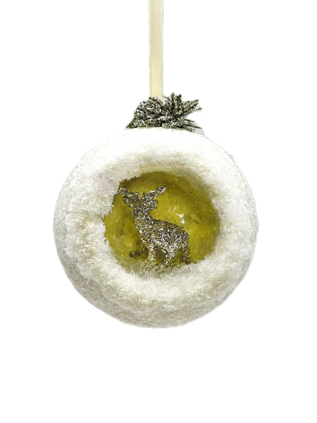 Deer Peek-A-Boo Ornament, Cream, Small