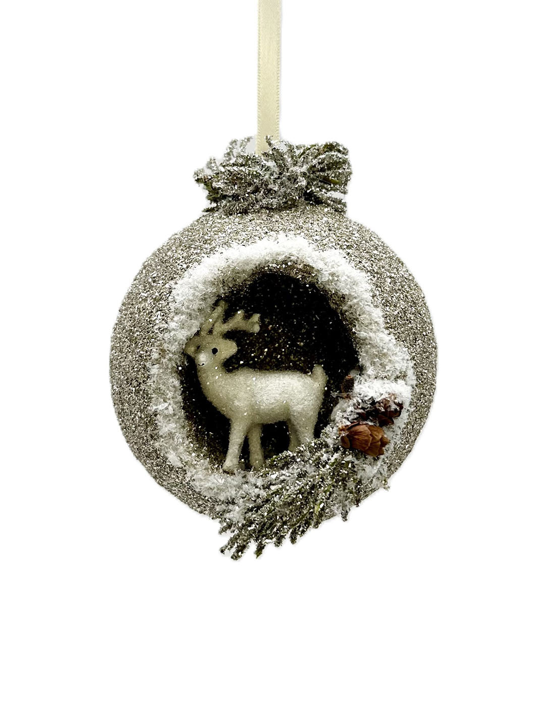 Deer Peek-A-Boo Ornament, Silver, Small