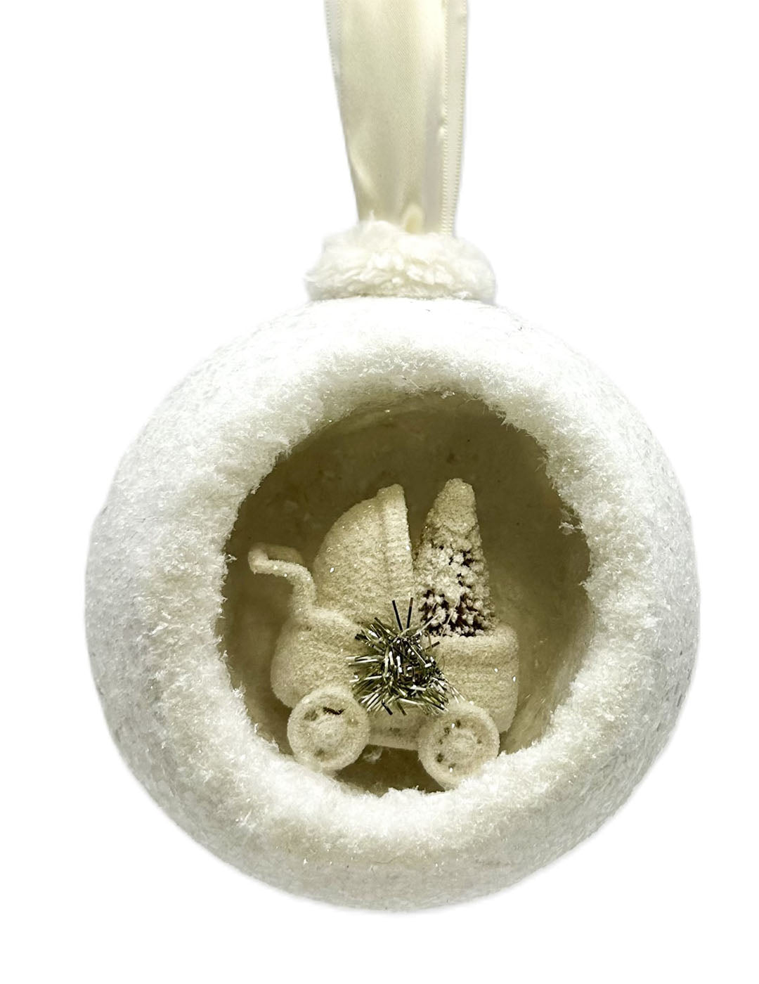 Peek-A-Boo Ornament with Stroller - White, Large